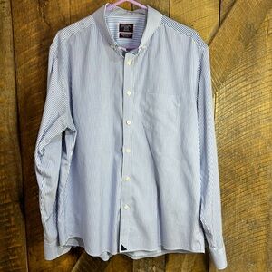 UNTUCKit Men’s Wrinkle Free LeRoux Blue White Stripe Long Sleeve Button Down XL